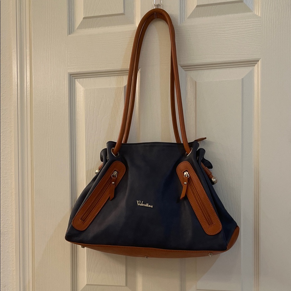 Valentina Elegant Blue and Brown Shoulder Bag